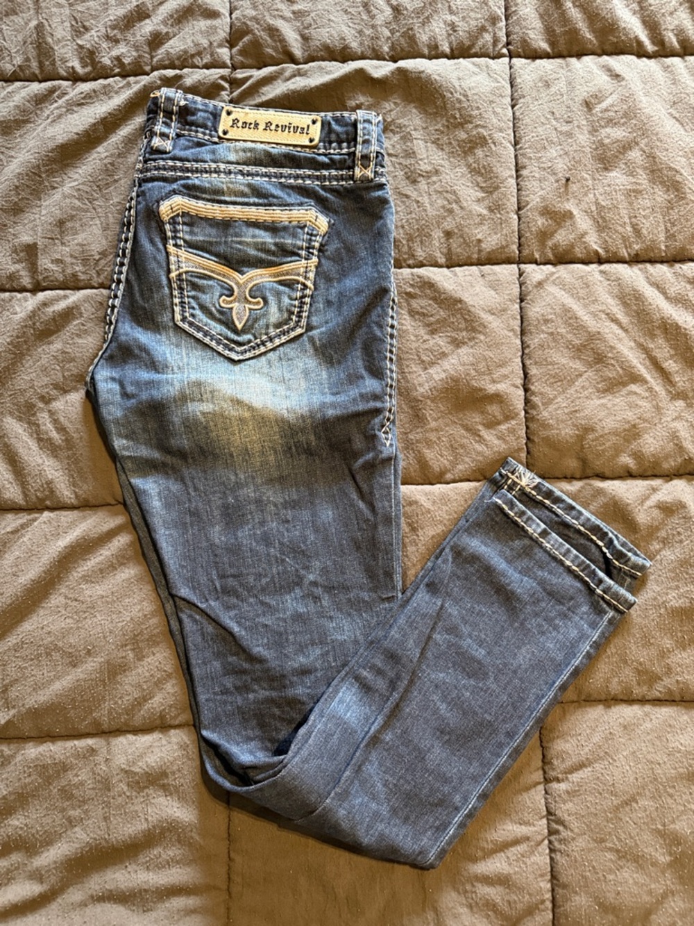 Rock Revival Dark Blue Jeans with Contrast Silver Stitching